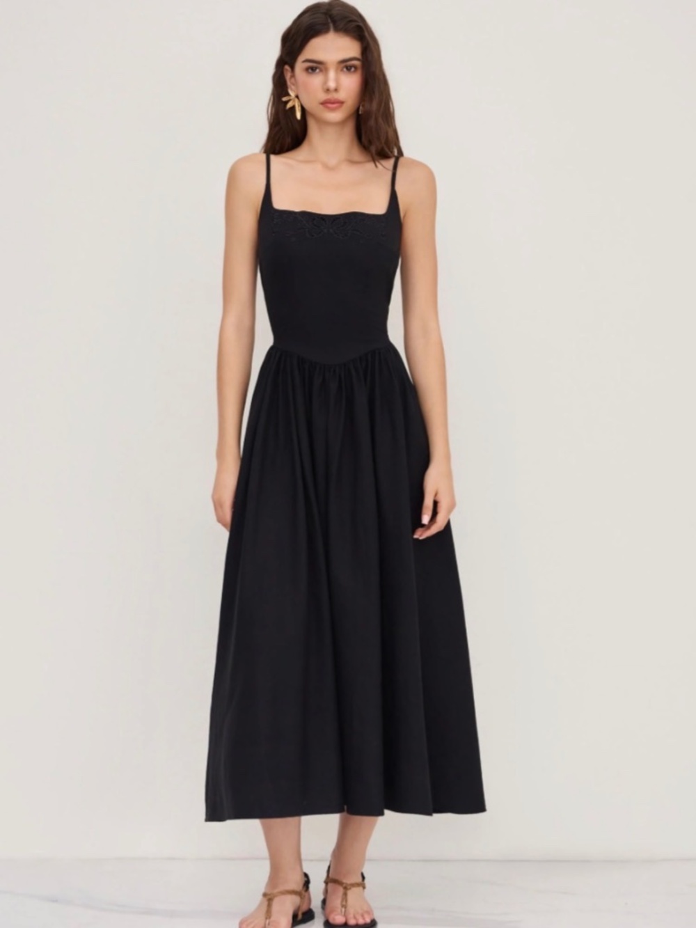 NWT COTTON LINEN SCOOP NECKLINE BRODERIE ANGLAISE RUFFLE MAXI DRESS S